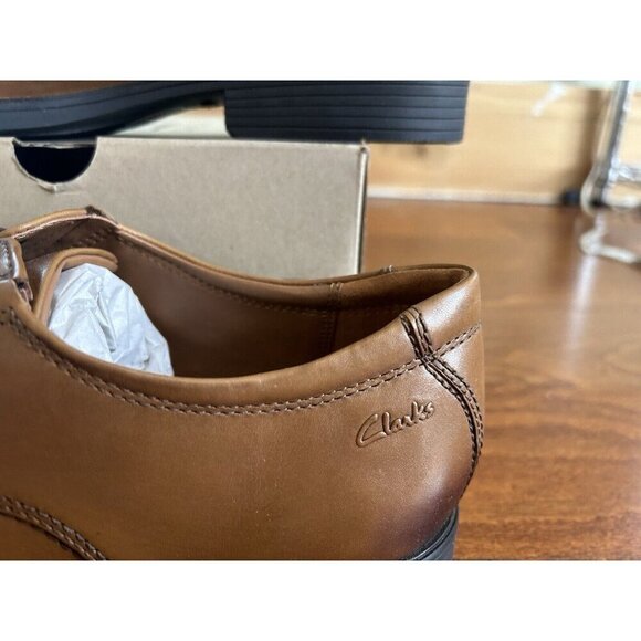 Clarks Men\'s Tilden Plain Oxford Dark Tan Lace Up Dress Shoe NEW US size‎ 12 W main image 8